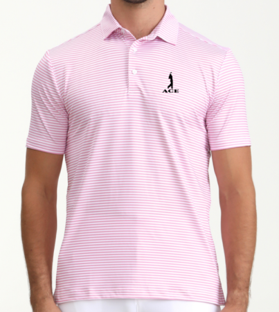 Ace Logo Polo Shirt/Pink With White Stripes