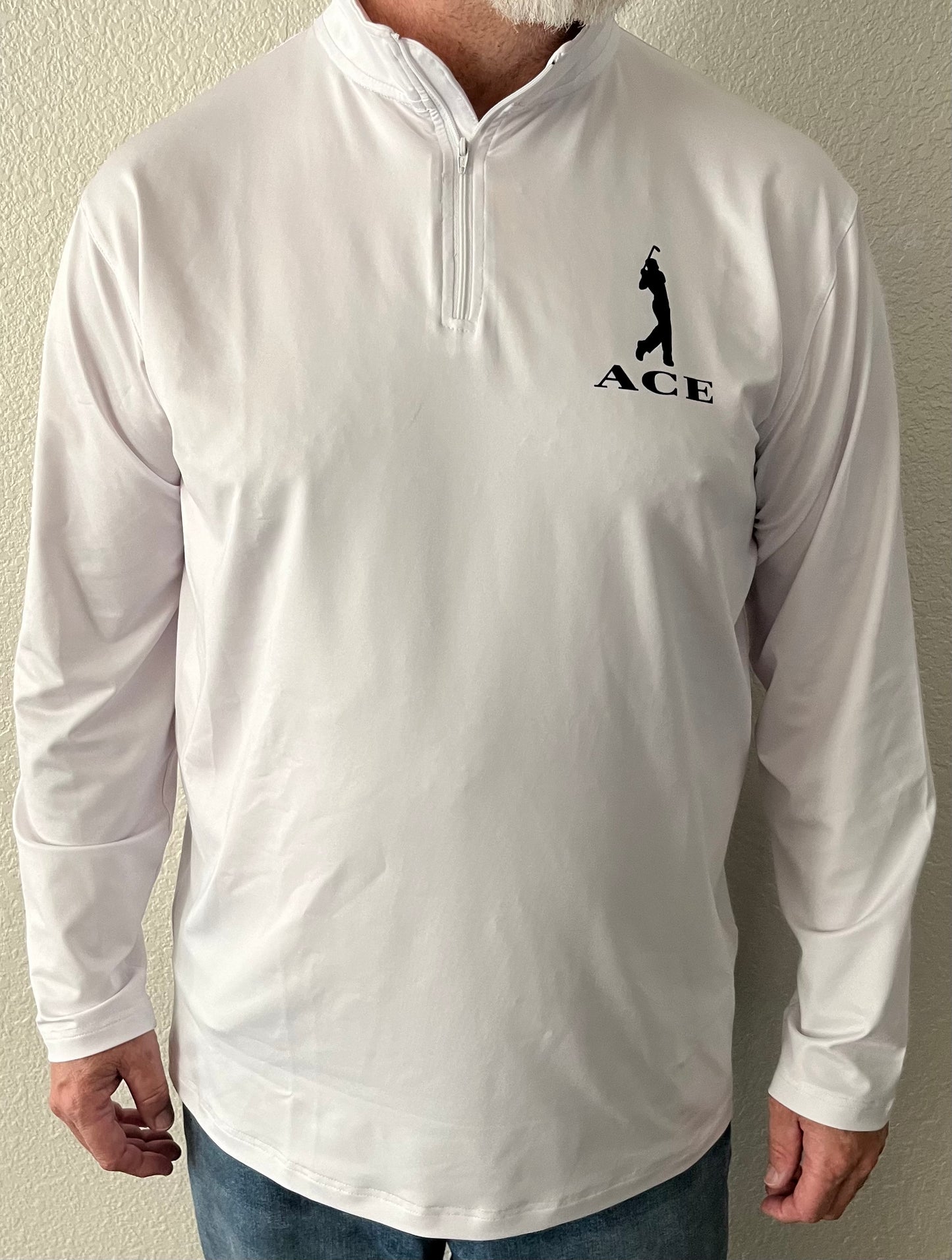 Ace Logo Long Sleeve Pullover Polo/White & Black