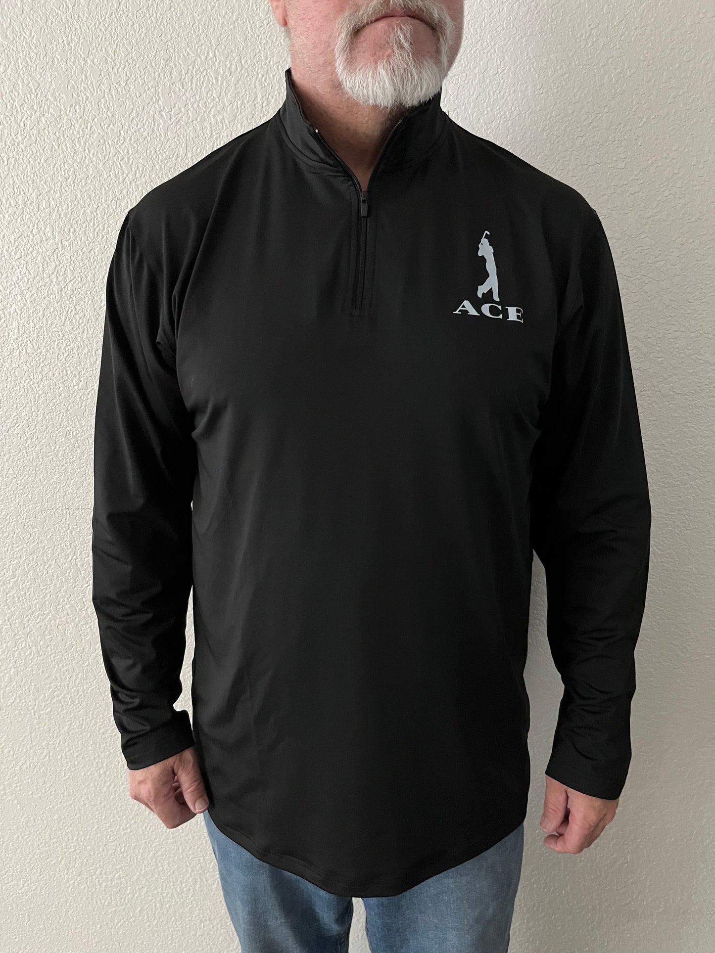 Ace Logo Long Sleeve Pullover Polo/Black & White