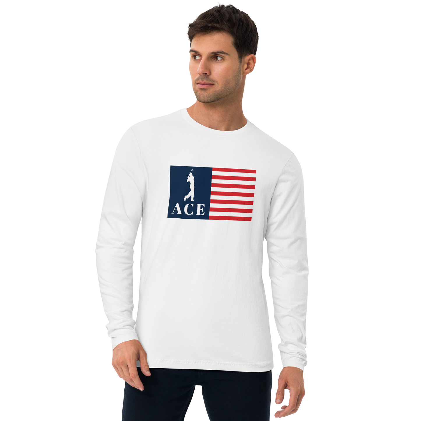 Ace Flag Long Sleeve Shirt Front Print Only/White