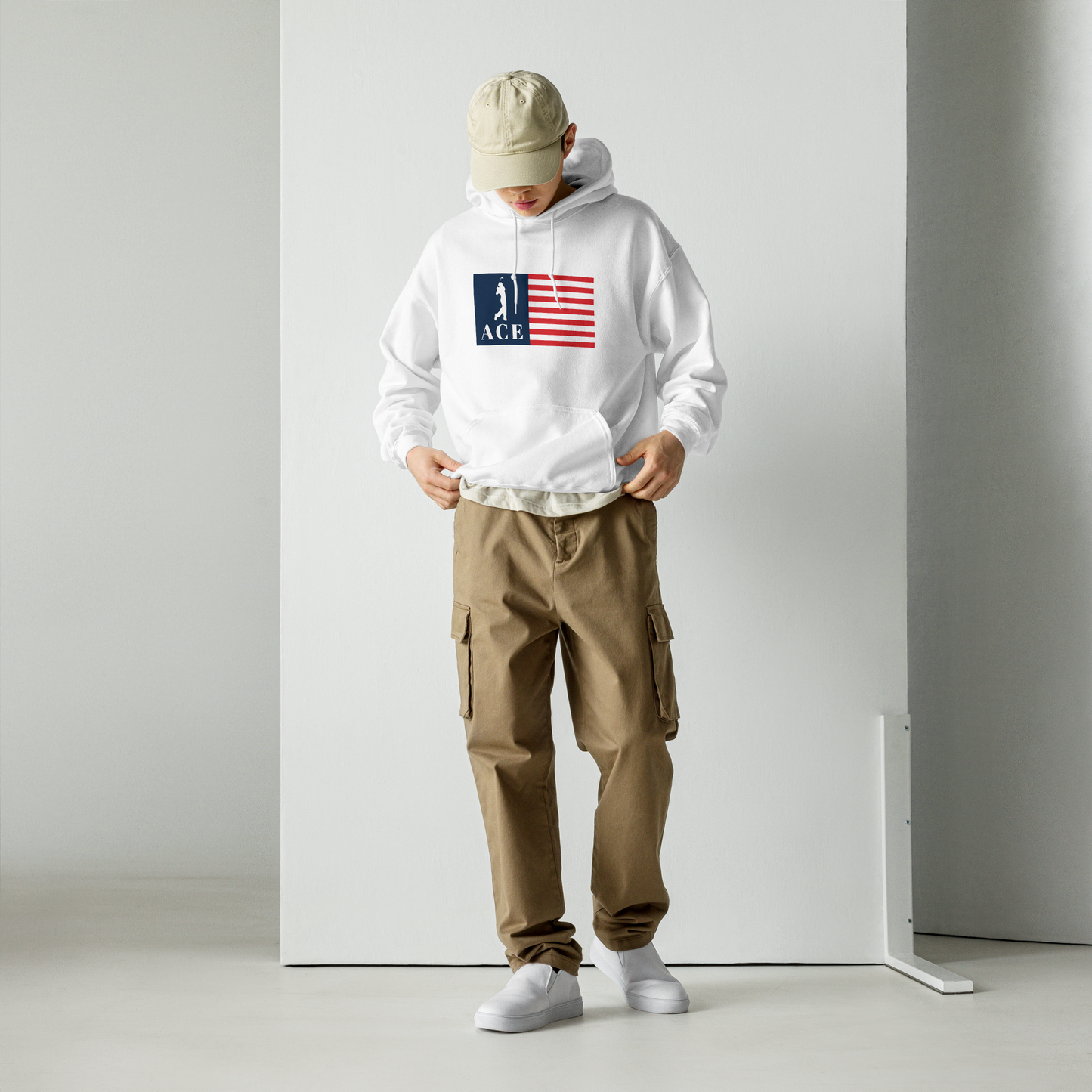 Ace Flag Hoodie Front Print Only/White
