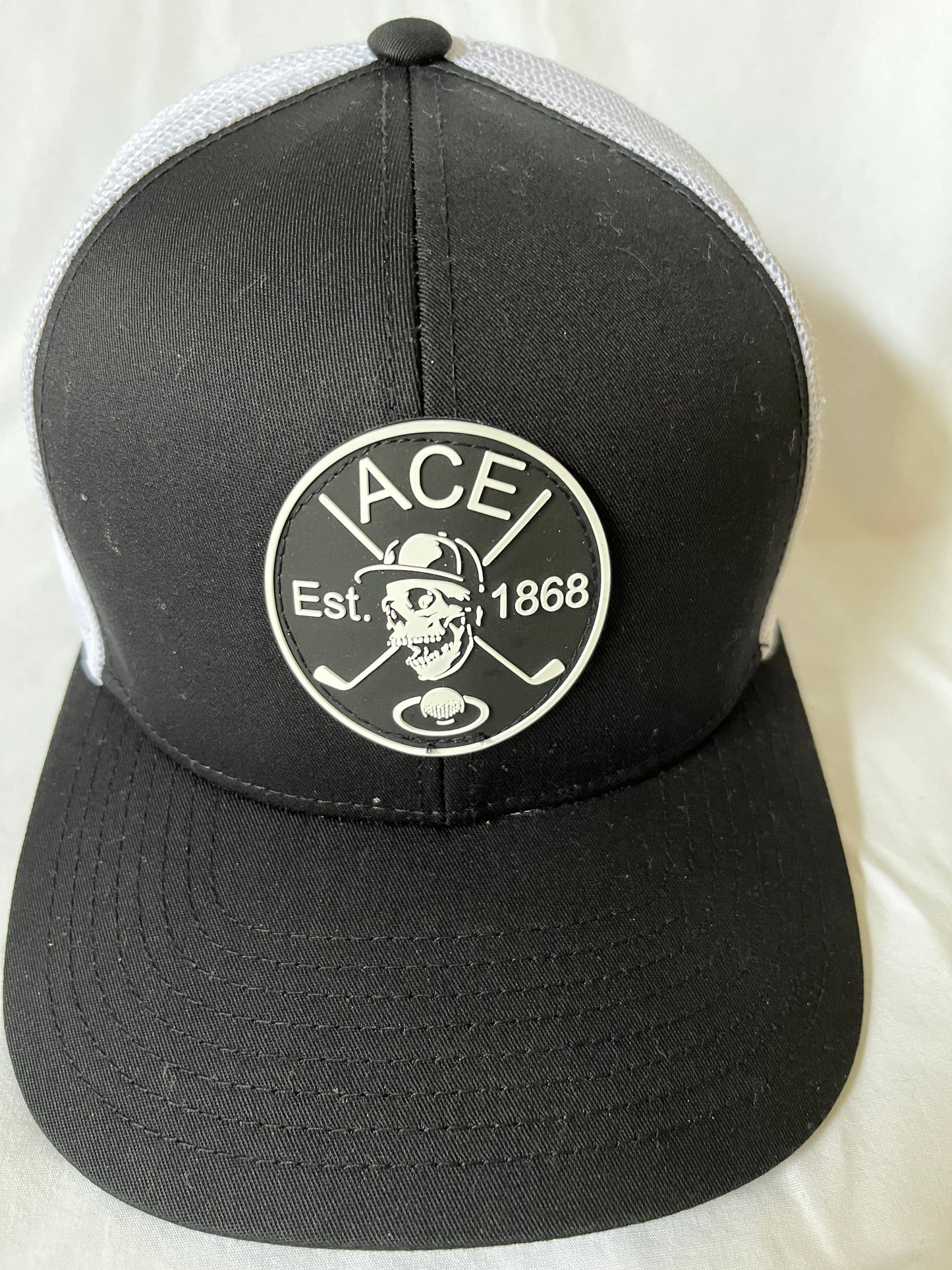 Ace Skull & Sticks Caddy Truckers Hat/Black & White