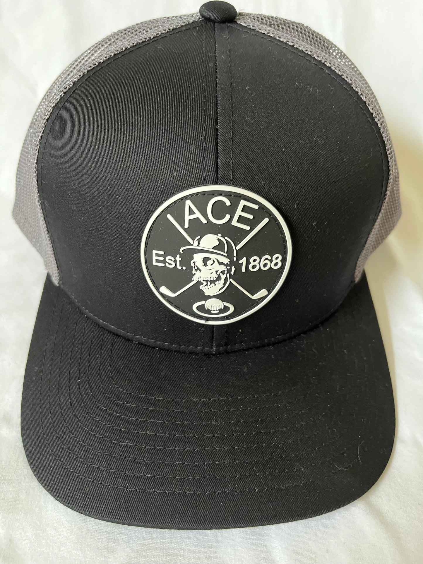 Ace Skull & Sticks Caddy Truckers Hat/Black & Grey
