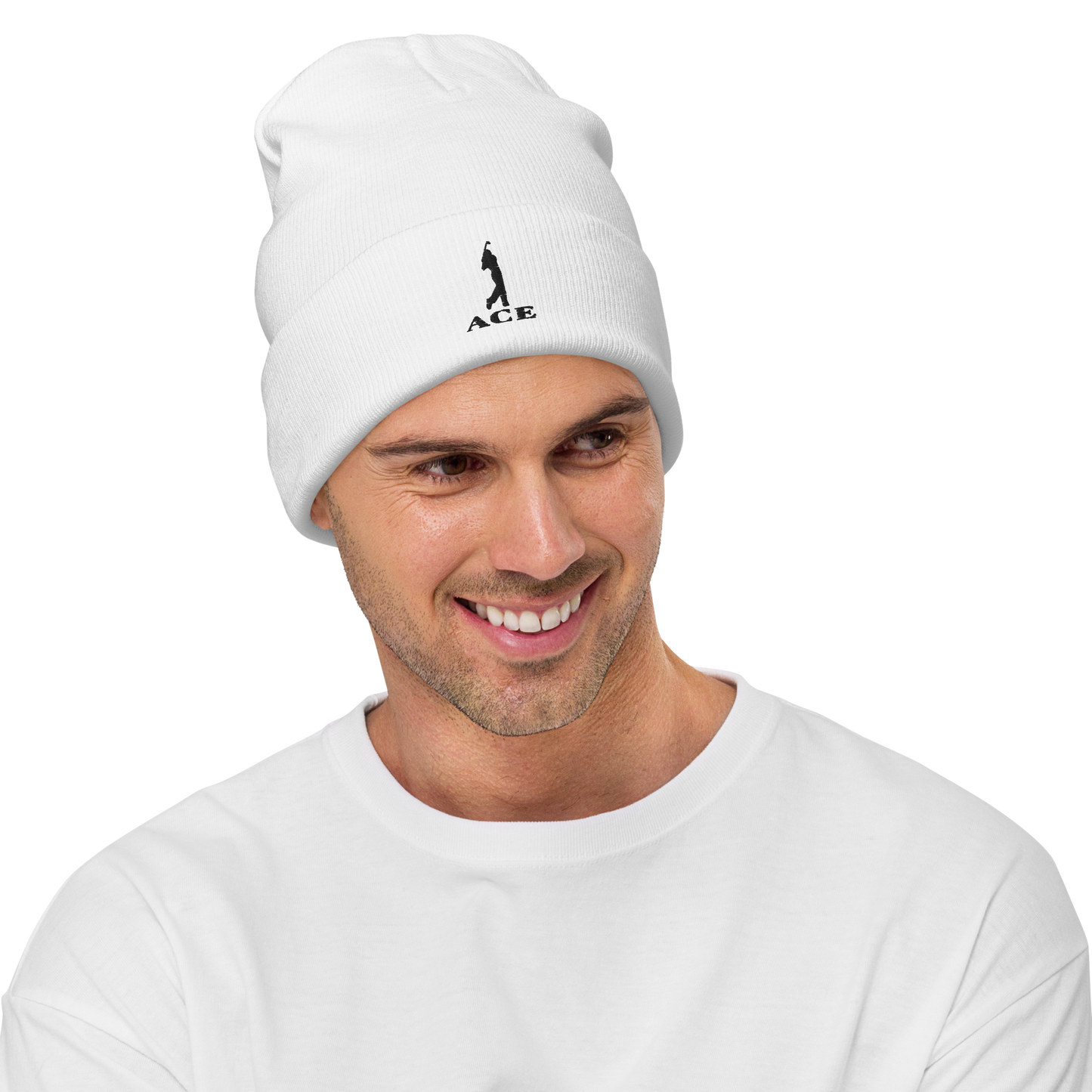 Ace Logo Embroidered Beanie/White
